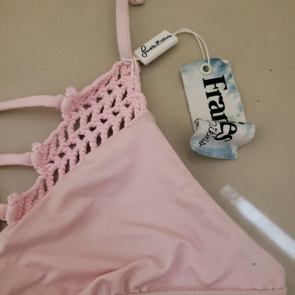 Frankie's Small Sienna Light Pink Crochet Open Knit Tie Triangle Bikini Top - Picture 3 of 4